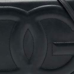 Pre Owned Dolce & Gabbana Black Leather DG Logo Embossed Crossbody Bag