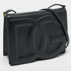 Pre Owned Dolce & Gabbana Black Leather DG Logo Embossed Crossbody Bag