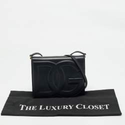 Pre Owned Dolce & Gabbana Black Leather DG Logo Embossed Crossbody Bag
