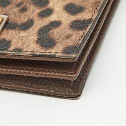 Pre Owned Dolce & Gabbana Brown Leopard Print Coated Canvas and Leather Flap Card Case