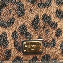 Pre Owned Dolce & Gabbana Brown Leopard Print Coated Canvas and Leather Flap Card Case