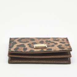 Pre Owned Dolce & Gabbana Brown Leopard Print Coated Canvas and Leather Flap Card Case