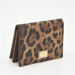 Pre Owned Dolce & Gabbana Brown Leopard Print Coated Canvas and Leather Flap Card Case