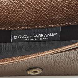 Pre Owned Dolce & Gabbana Brown Leopard Print Coated Canvas and Leather Flap Card Case