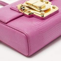 Pre Owned Dolce & Gabbana Pink Lizard Embossed Leather Mini Lucia Crossbody Bag