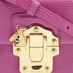 Pre Owned Dolce & Gabbana Pink Lizard Embossed Leather Mini Lucia Crossbody Bag