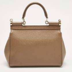 Pre Owned Dolce & Gabbana Brown Leather Small Miss Sicily Top Handle Bag