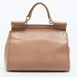 Pre Owned Dolce & Gabbana Beige Lizard Embossed Leather Medium Miss Sicily Top Handle Bag