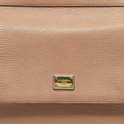 Pre Owned Dolce & Gabbana Beige Lizard Embossed Leather Medium Miss Sicily Top Handle Bag