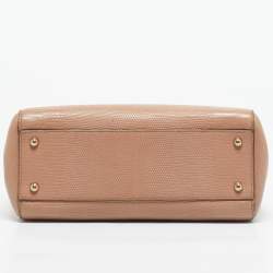 Pre Owned Dolce & Gabbana Beige Lizard Embossed Leather Medium Miss Sicily Top Handle Bag