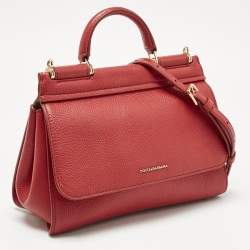 Pre Owned Dolce & Gabbana Red Leather Small Soft Sicily Top Handle Bag