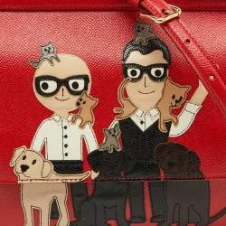 Pre Owned Dolce & Gabbana Red Leather Medium Miss Sicily Family Patchwork Top Handle Bag