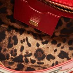 Pre Owned Dolce & Gabbana Red Leather Medium Miss Sicily Family Patchwork Top Handle Bag
