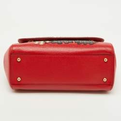 Pre Owned Dolce & Gabbana Red Leather Medium Miss Sicily Family Patchwork Top Handle Bag