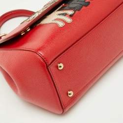 Pre Owned Dolce & Gabbana Red Leather Medium Miss Sicily Family Patchwork Top Handle Bag