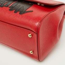 Pre Owned Dolce & Gabbana Red Leather Medium Miss Sicily Family Patchwork Top Handle Bag
