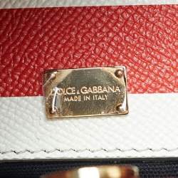 Pre Owned Dolce & Gabbana Red/White Leather Medium Miss Sicily Top Handle Bag