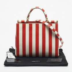 Pre Owned Dolce & Gabbana Red/White Leather Medium Miss Sicily Top Handle Bag