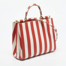 Pre Owned Dolce & Gabbana Red/White Leather Medium Miss Sicily Top Handle Bag