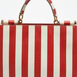 Pre Owned Dolce & Gabbana Red/White Leather Medium Miss Sicily Top Handle Bag