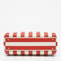 Pre Owned Dolce & Gabbana Red/White Leather Medium Miss Sicily Top Handle Bag