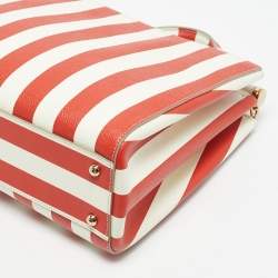 Pre Owned Dolce & Gabbana Red/White Leather Medium Miss Sicily Top Handle Bag