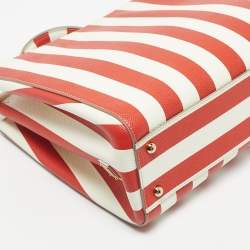 Pre Owned Dolce & Gabbana Red/White Leather Medium Miss Sicily Top Handle Bag