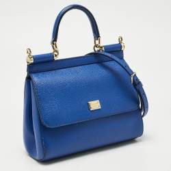 Pre Owned Dolce & Gabbana Blue Leather Small Miss Sicily Top Handle Bag