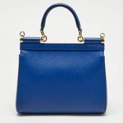 Pre Owned Dolce & Gabbana Blue Leather Small Miss Sicily Top Handle Bag