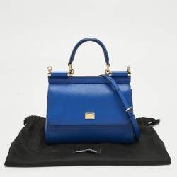 Pre Owned Dolce & Gabbana Blue Leather Small Miss Sicily Top Handle Bag