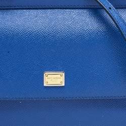 Pre Owned Dolce & Gabbana Blue Leather Small Miss Sicily Top Handle Bag