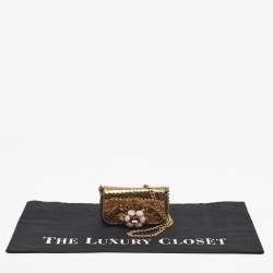 Pre Owned Dolce & Gabbana Gold Snakeskin Crystals Embellished Chain Pouch