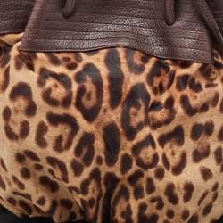 Pre Owned Dolce & Gabbana Brown Leopard Calf Hair and Leather Drawstring Hobo