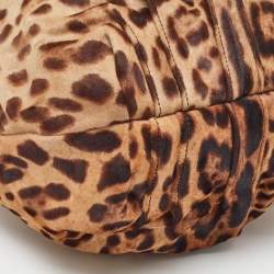 Pre Owned Dolce & Gabbana Brown Leopard Calf Hair and Leather Drawstring Hobo