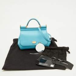 Pre Owned Dolce & Gabbana Blue Leather Mini Miss Sicily Top Handle Bag