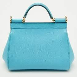 Pre Owned Dolce & Gabbana Blue Leather Mini Miss Sicily Top Handle Bag