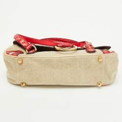 Pre Owned Dolce & Gabbana Multicolor Canvas and Python Trimmed Flap Shoulder Bag