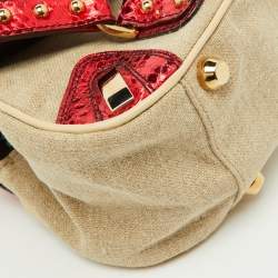 Pre Owned Dolce & Gabbana Multicolor Canvas and Python Trimmed Flap Shoulder Bag