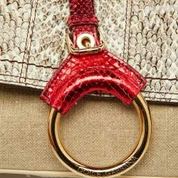 Pre Owned Dolce & Gabbana Multicolor Canvas and Python Trimmed Flap Shoulder Bag