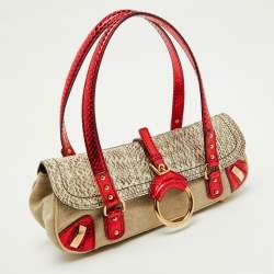 Pre Owned Dolce & Gabbana Multicolor Canvas and Python Trimmed Flap Shoulder Bag