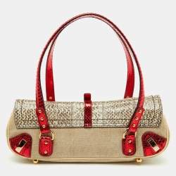 Pre Owned Dolce & Gabbana Multicolor Canvas and Python Trimmed Flap Shoulder Bag