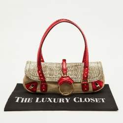 Pre Owned Dolce & Gabbana Multicolor Canvas and Python Trimmed Flap Shoulder Bag