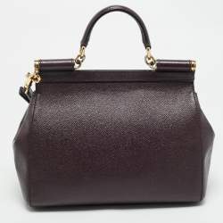 Pre Owned Dolce & Gabbana Purple Leather Medium Miss Sicily Top Handle Bag