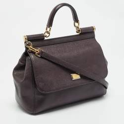 Pre Owned Dolce & Gabbana Purple Leather Medium Miss Sicily Top Handle Bag