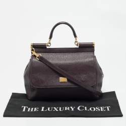 Pre Owned Dolce & Gabbana Purple Leather Medium Miss Sicily Top Handle Bag