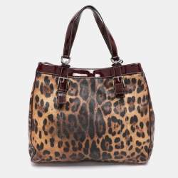 Pre Owned Dolce & Gabbana Brown/Burgundy Leopard Print Coated Canvas and Patent Leather Miss Easy Way Tote