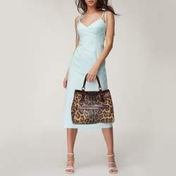 Pre Owned Dolce & Gabbana Brown/Burgundy Leopard Print Coated Canvas and Patent Leather Miss Easy Way Tote