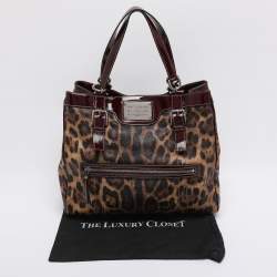 Pre Owned Dolce & Gabbana Brown/Burgundy Leopard Print Coated Canvas and Patent Leather Miss Easy Way Tote