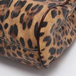 Pre Owned Dolce & Gabbana Brown/Burgundy Leopard Print Coated Canvas and Patent Leather Miss Easy Way Tote