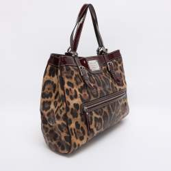 Pre Owned Dolce & Gabbana Brown/Burgundy Leopard Print Coated Canvas and Patent Leather Miss Easy Way Tote